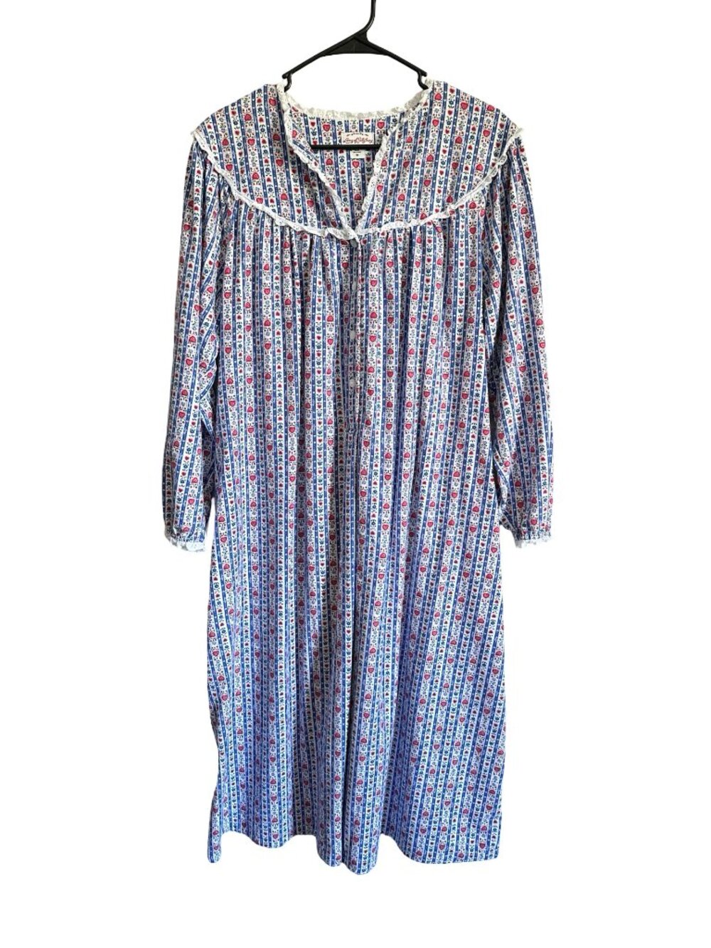 Lanz of Salzburg Medium Cotton Flannel Floral Stripe Heart Nightgown